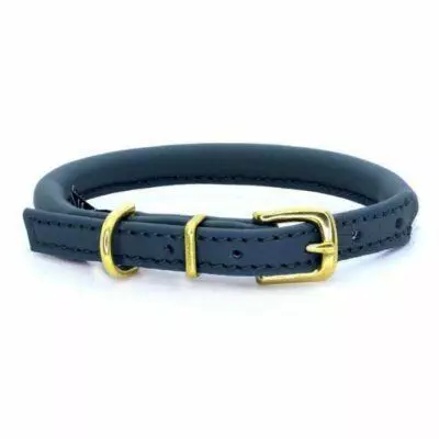 Dogs & Horses Rolled Leather Collar - Navy with Brass